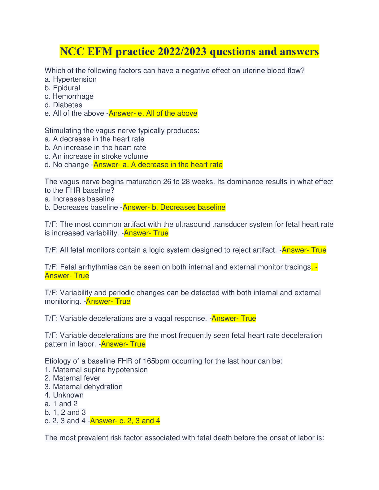 Preview image for NCC EFM practice 2022/2023 questions and answers